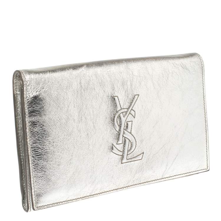 Pre Owned Yves Saint Laurent Metallic Silver Leather Belle De Jour Clutch