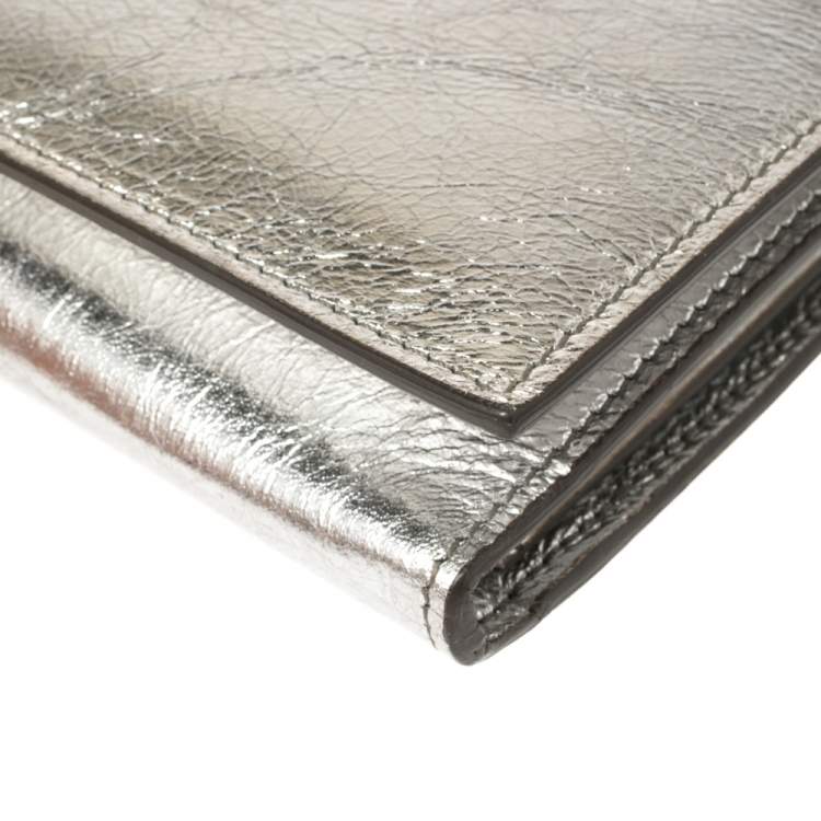 Pre Owned Yves Saint Laurent Metallic Silver Leather Belle De Jour Clutch