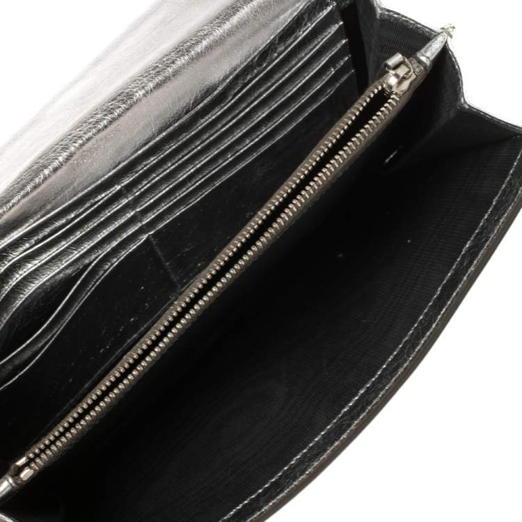 Pre Owned Yves Saint Laurent Metallic Silver Leather Belle De Jour Clutch