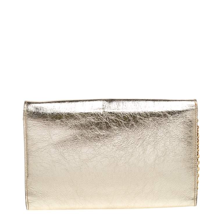 Pre Owned Saint Laurent Metallic Gold Patent Leather Belle De Jour Chain Clutch