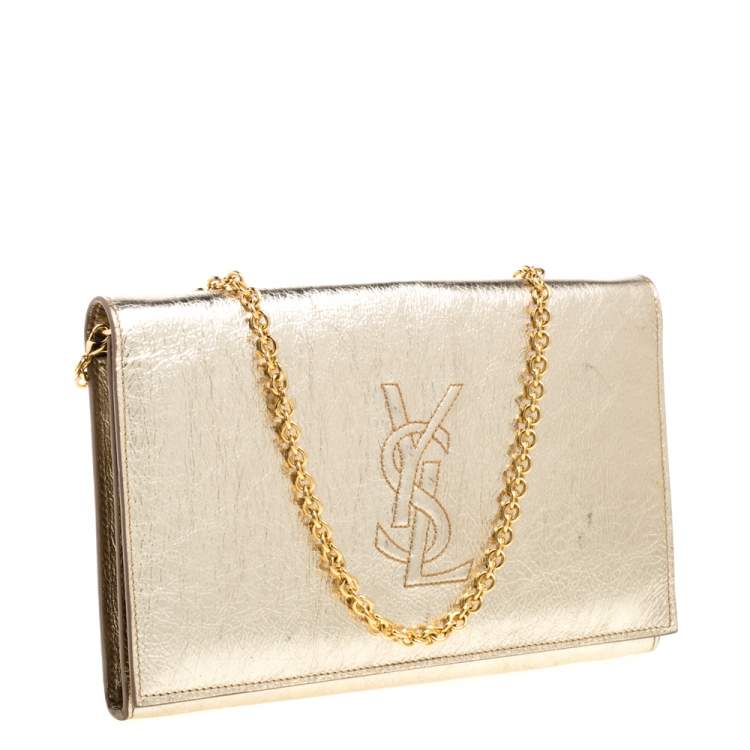 Pre Owned Saint Laurent Metallic Gold Patent Leather Belle De Jour Chain Clutch