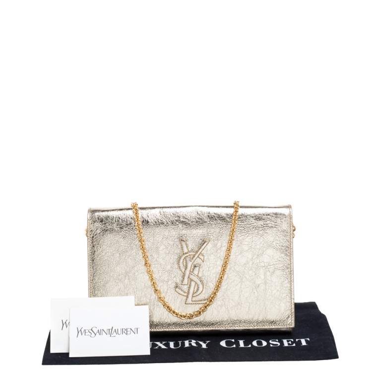 Pre Owned Saint Laurent Metallic Gold Patent Leather Belle De Jour Chain Clutch