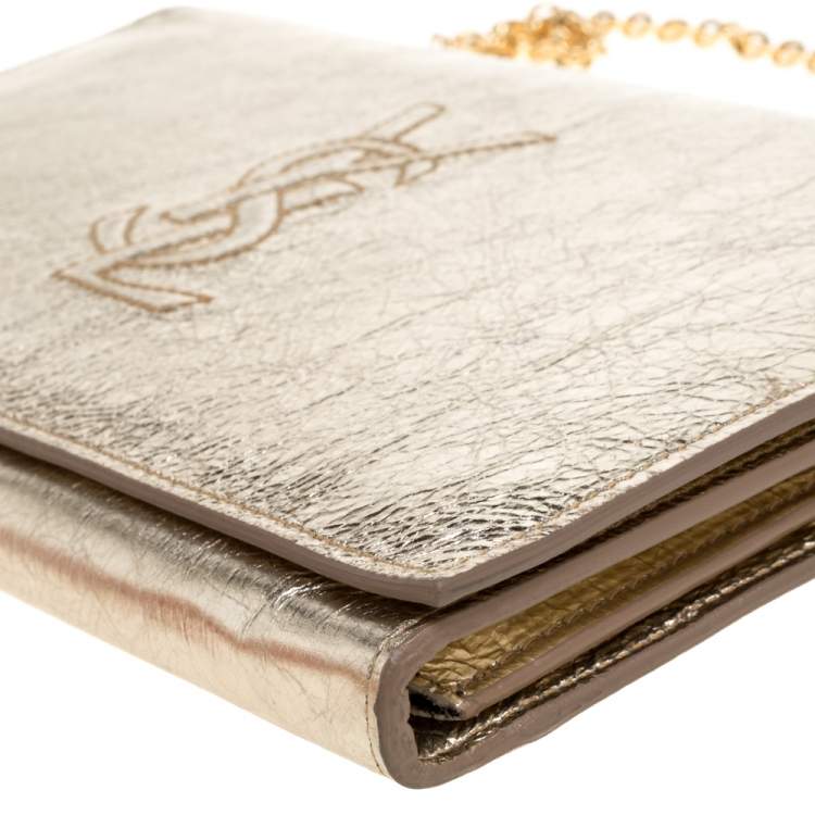 Pre Owned Saint Laurent Metallic Gold Patent Leather Belle De Jour Chain Clutch