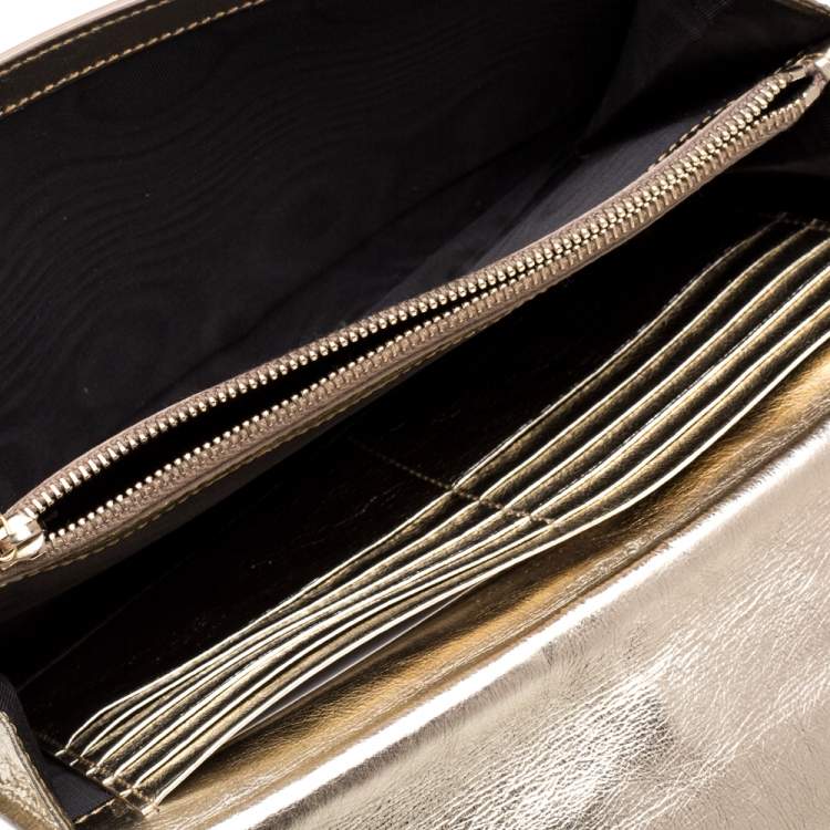 Pre Owned Saint Laurent Metallic Gold Patent Leather Belle De Jour Chain Clutch