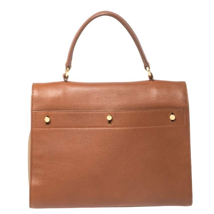 Pre Owned Saint Laurent Brown Leather and Canvas Medium Muse Two Top Handle Bag