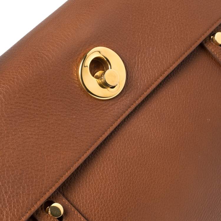 Pre Owned Saint Laurent Brown Leather and Canvas Medium Muse Two Top Handle Bag