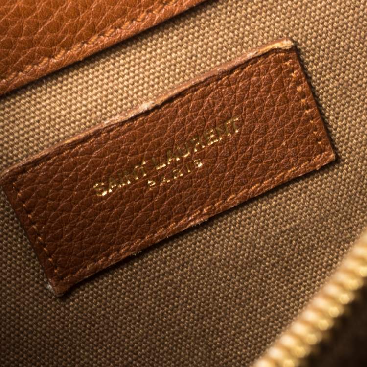 Pre Owned Saint Laurent Brown Leather and Canvas Medium Muse Two Top Handle Bag