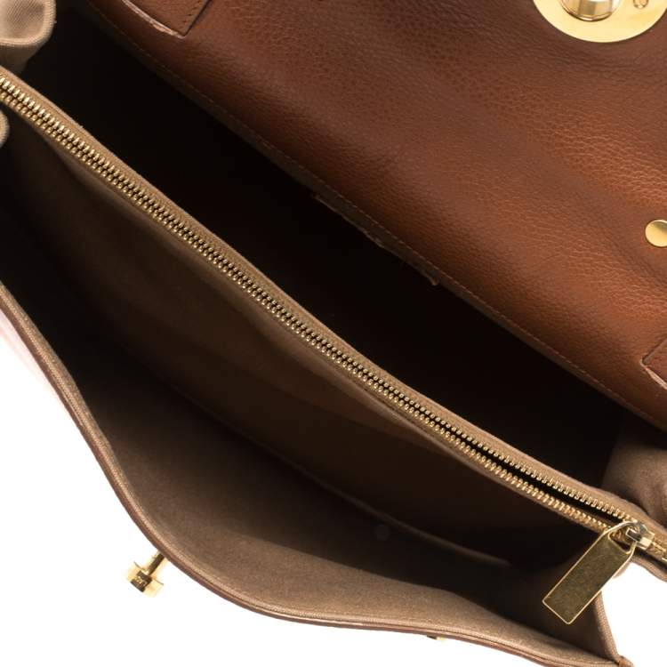 Pre Owned Saint Laurent Brown Leather and Canvas Medium Muse Two Top Handle Bag