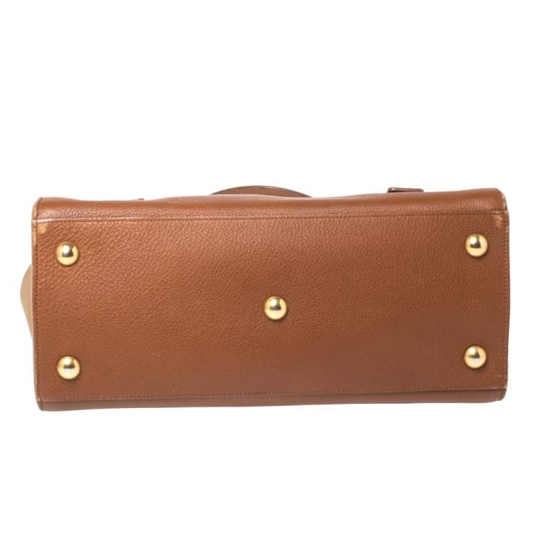 Pre Owned Saint Laurent Brown Leather and Canvas Medium Muse Two Top Handle Bag