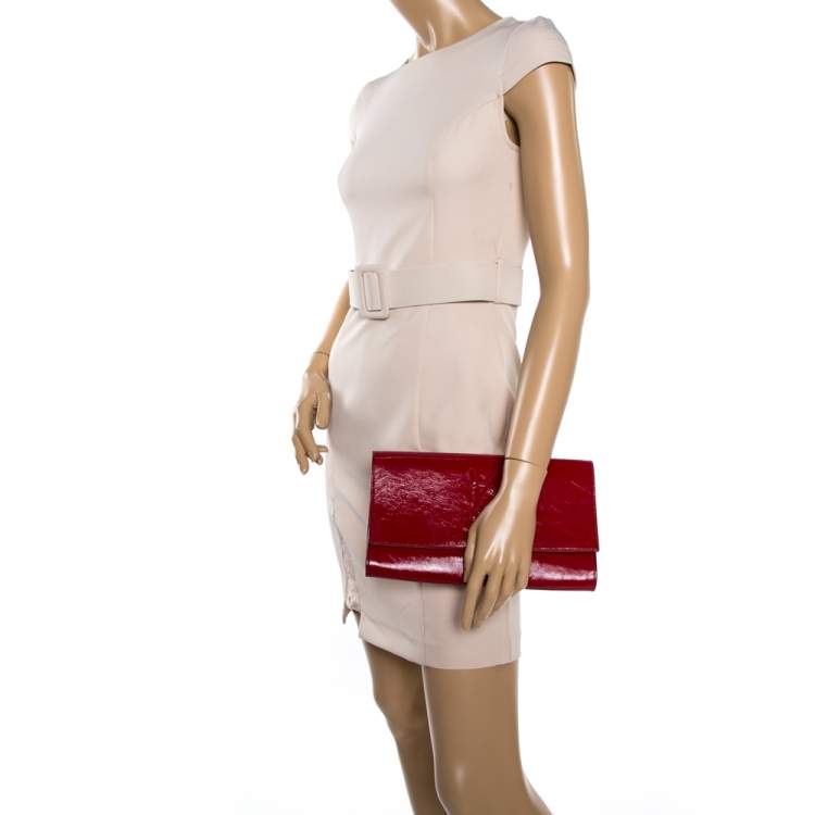Pre Owned Yves Saint Laurent Red Patent Leather Belle De Jour Flap Clutch