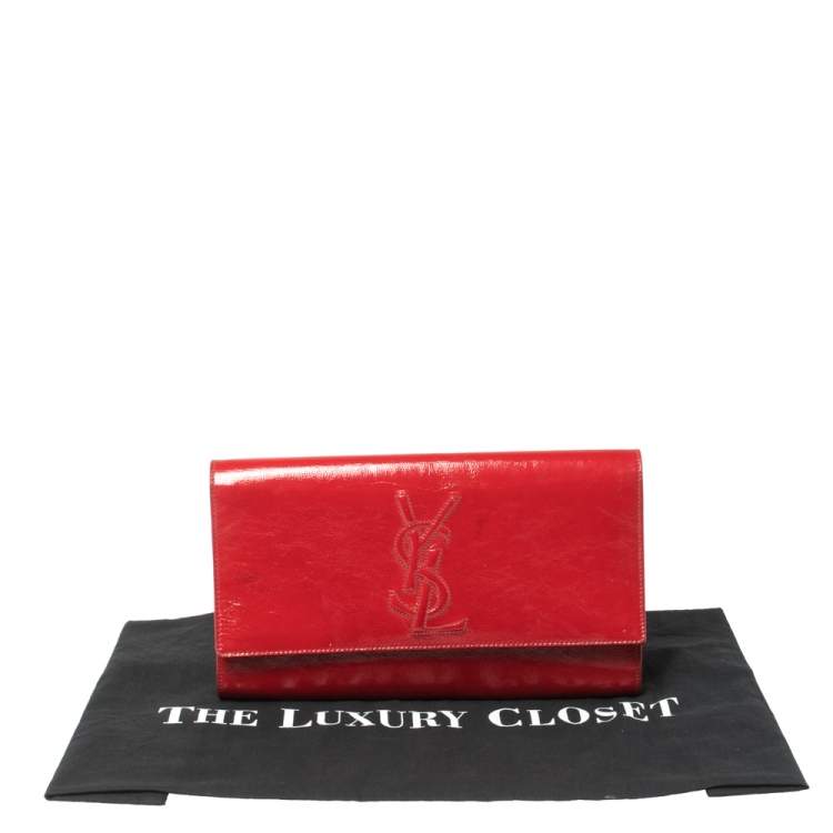 Pre Owned Yves Saint Laurent Red Patent Leather Belle De Jour Flap Clutch