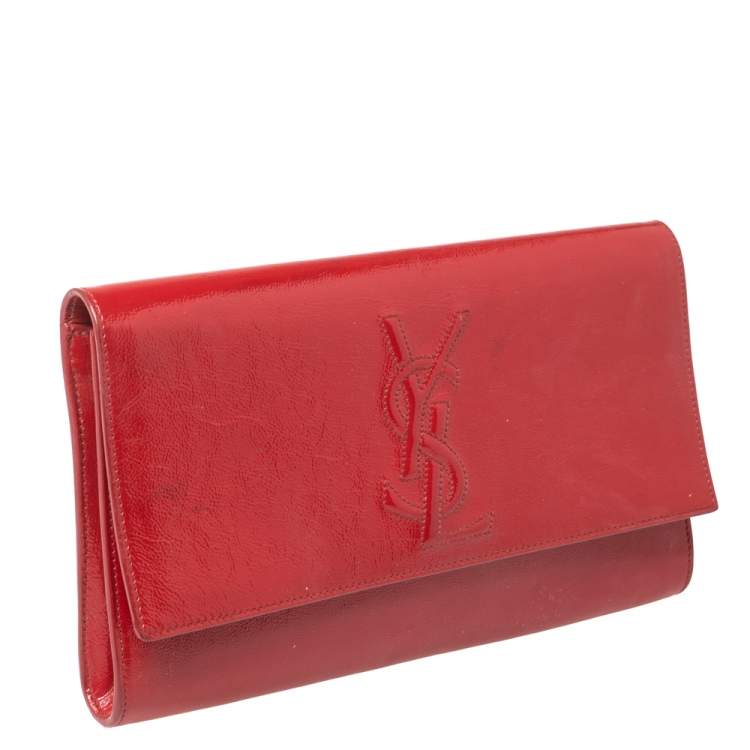 Pre Owned Yves Saint Laurent Red Patent Leather Belle De Jour Flap Clutch