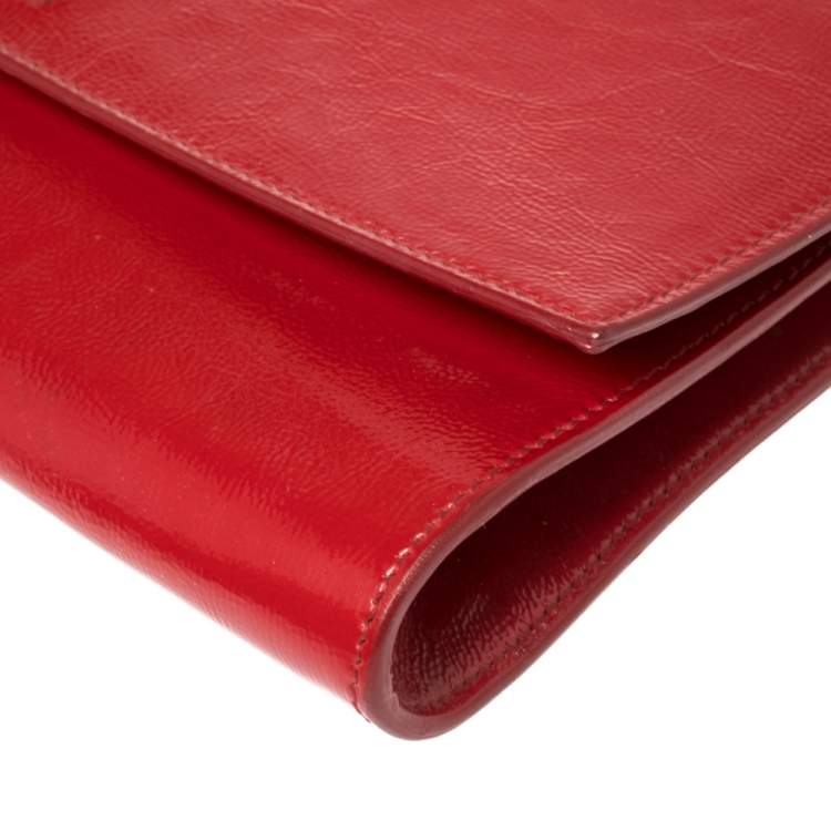 Pre Owned Yves Saint Laurent Red Patent Leather Belle De Jour Flap Clutch