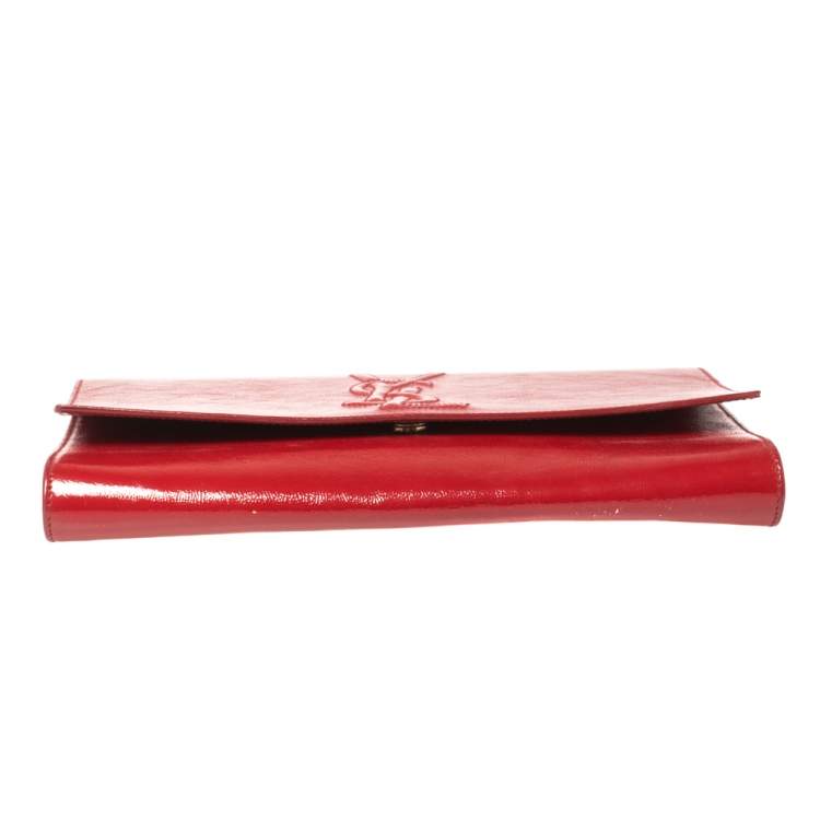 Pre Owned Yves Saint Laurent Red Patent Leather Belle De Jour Flap Clutch