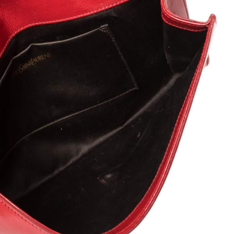 Pre Owned Yves Saint Laurent Red Patent Leather Belle De Jour Flap Clutch