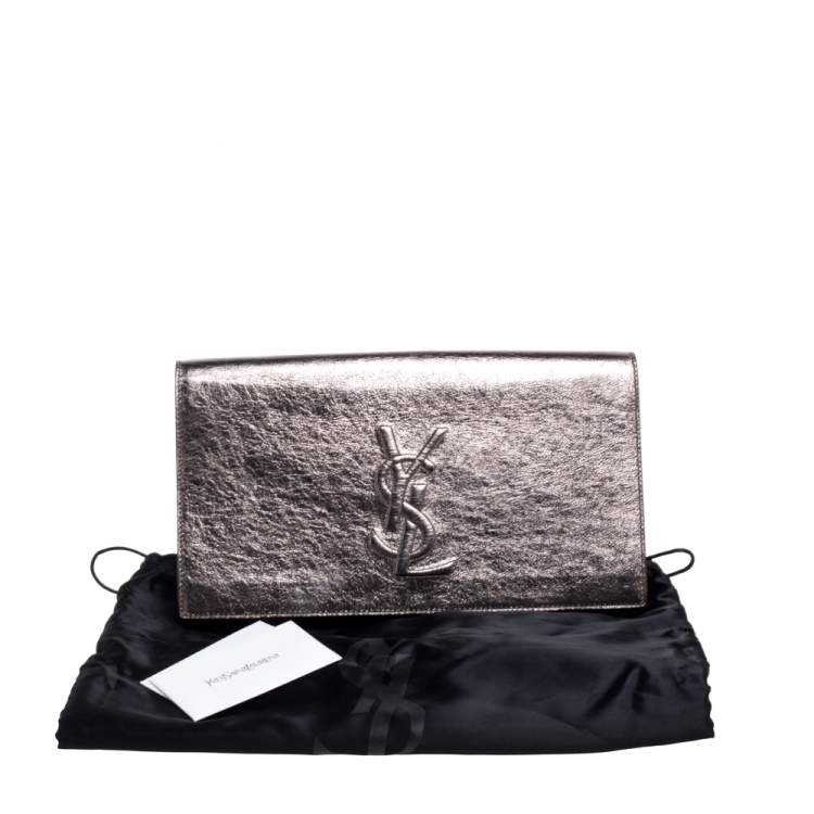 Pre Owned Saint Laurent Metallic Leather Belle De Jour Clutch