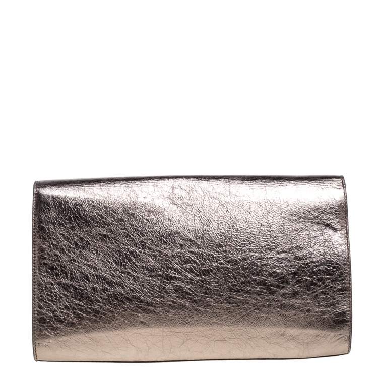 Pre Owned Saint Laurent Metallic Leather Belle De Jour Clutch