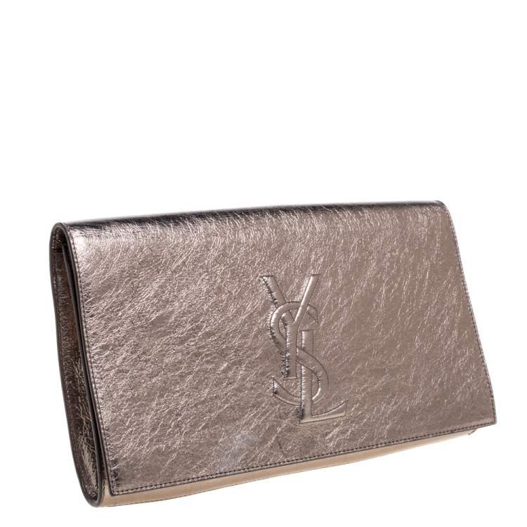 Pre Owned Saint Laurent Metallic Leather Belle De Jour Clutch