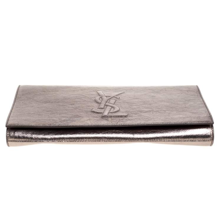 Pre Owned Saint Laurent Metallic Leather Belle De Jour Clutch