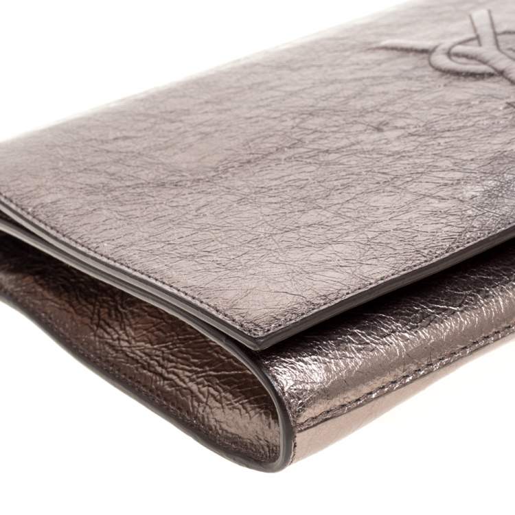 Pre Owned Saint Laurent Metallic Leather Belle De Jour Clutch