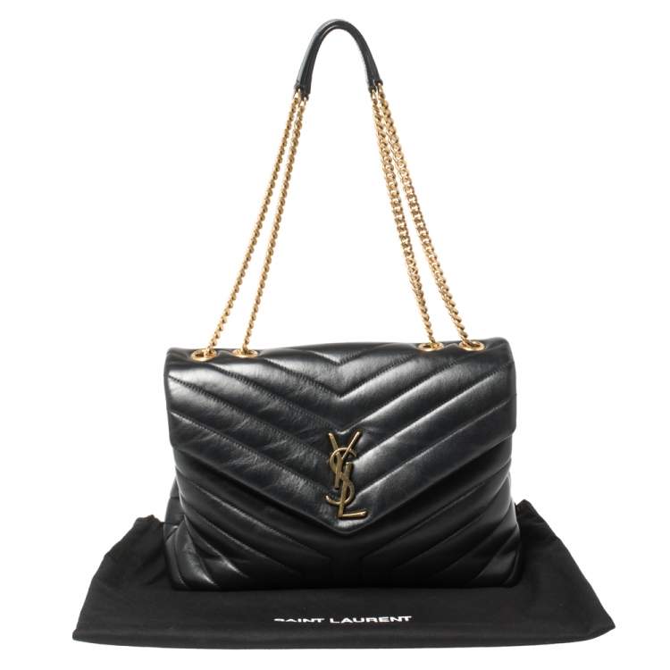 Pre Owned Saint Laurent Paris Black Monogram Leather Loulou Shoulder Bag