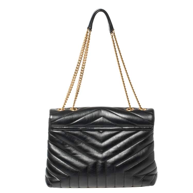 Pre Owned Saint Laurent Paris Black Monogram Leather Loulou Shoulder Bag