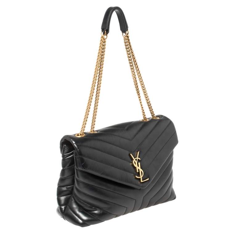 Pre Owned Saint Laurent Paris Black Monogram Leather Loulou Shoulder Bag