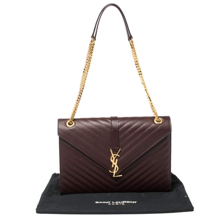 Pre Owned Saint Laurent Burgundy Matelasse Leather Large Cassandre Flap Bag