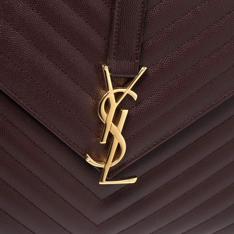 Pre Owned Saint Laurent Burgundy Matelasse Leather Large Cassandre Flap Bag