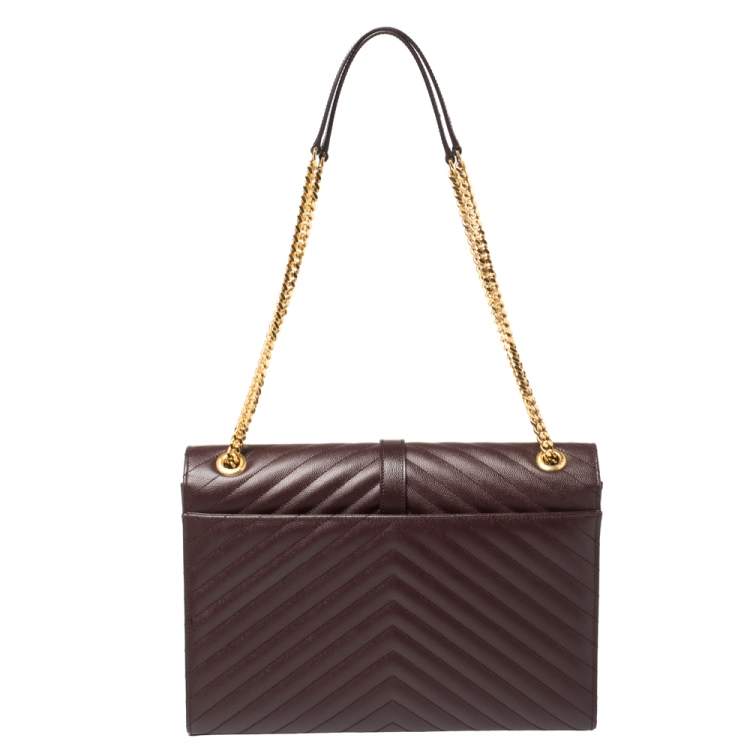 Pre Owned Saint Laurent Burgundy Matelasse Leather Large Cassandre Flap Bag