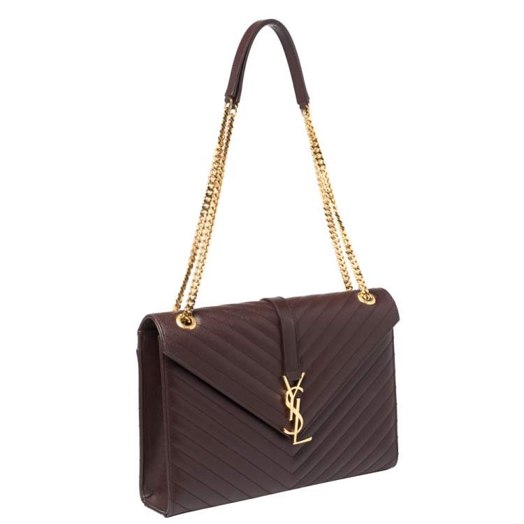 Pre Owned Saint Laurent Burgundy Matelasse Leather Large Cassandre Flap Bag