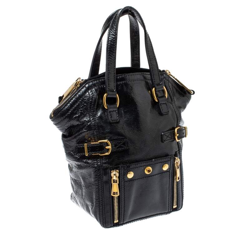 Pre Owned Yves Saint Laurent Black Patent Leather Mini Downtown Tote