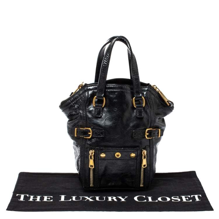 Pre Owned Yves Saint Laurent Black Patent Leather Mini Downtown Tote