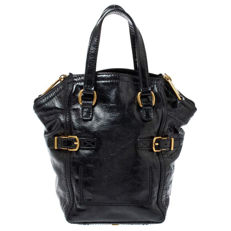 Pre Owned Yves Saint Laurent Black Patent Leather Mini Downtown Tote