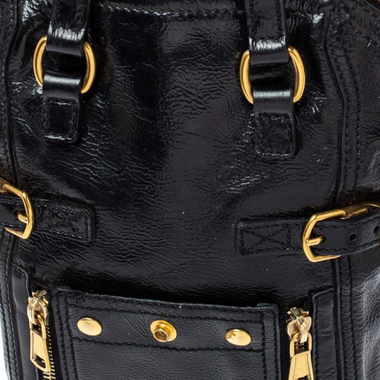 Pre Owned Yves Saint Laurent Black Patent Leather Mini Downtown Tote