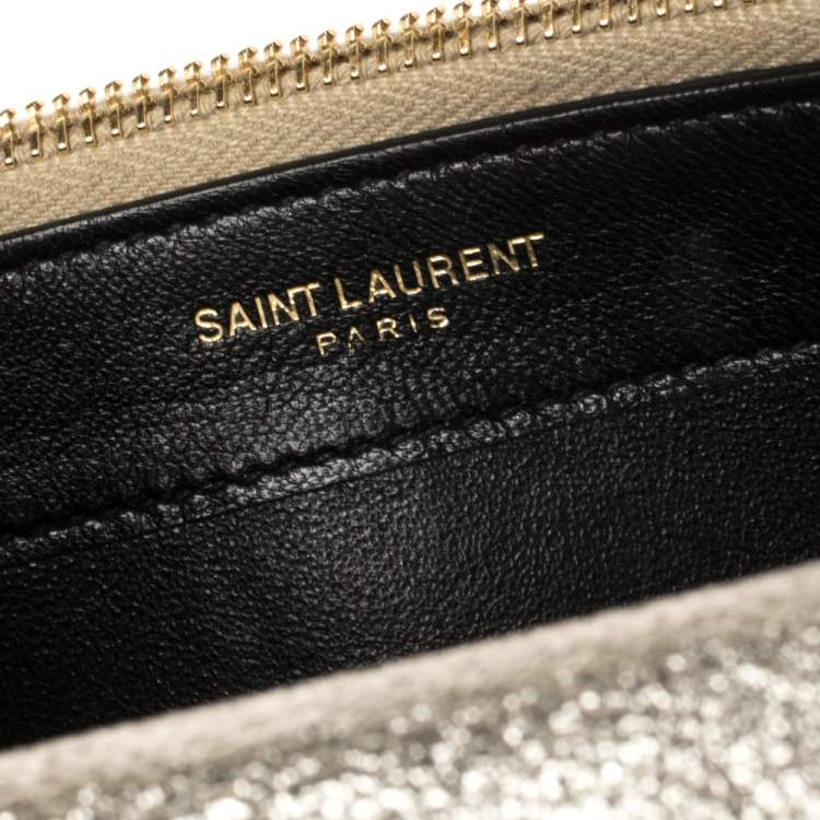 Pre Owned Saint Laurent Gold Textured Leather Kate Wallet on Chain