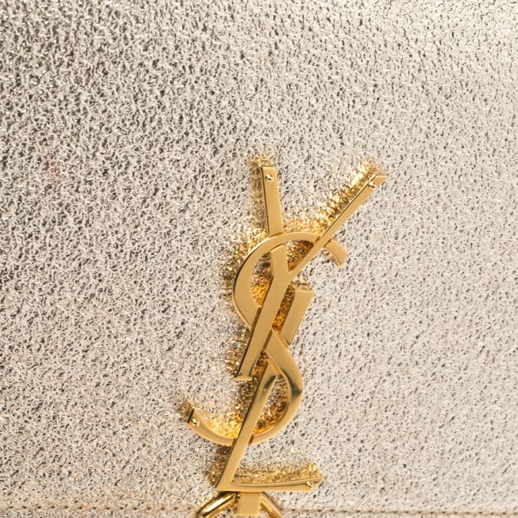 Pre Owned Saint Laurent Gold Textured Leather Kate Wallet on Chain