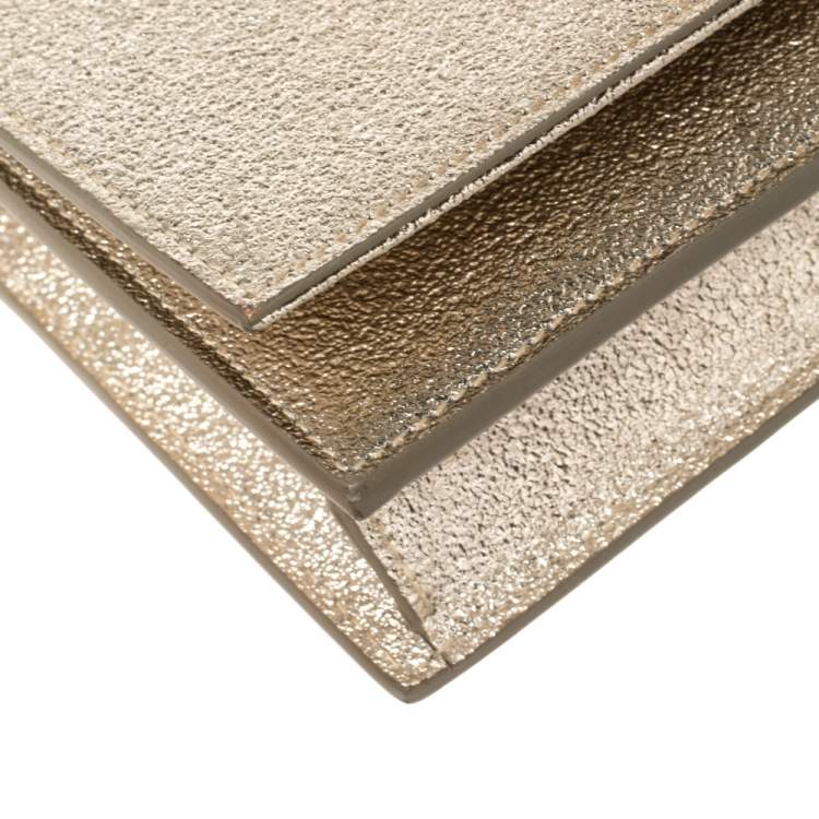 Pre Owned Saint Laurent Gold Textured Leather Kate Wallet on Chain