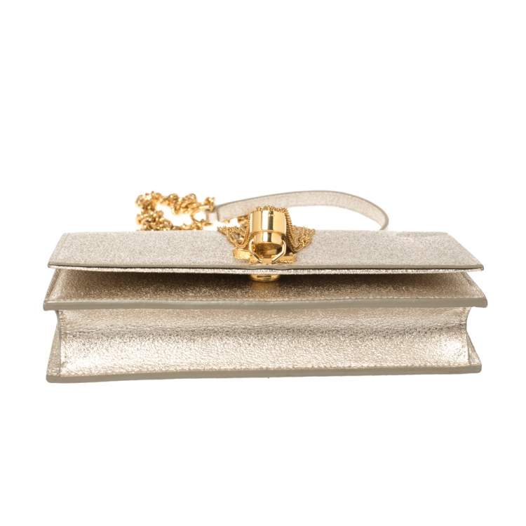 Pre Owned Saint Laurent Gold Textured Leather Kate Wallet on Chain