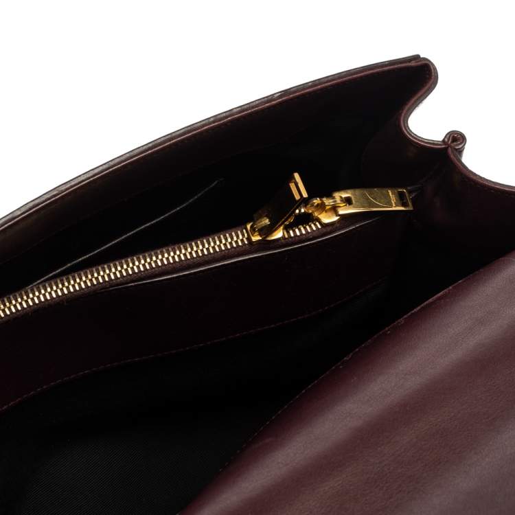 Pre Owned Saint Laurent Burgundy Leather Medium Moujik Top Handle Bag
