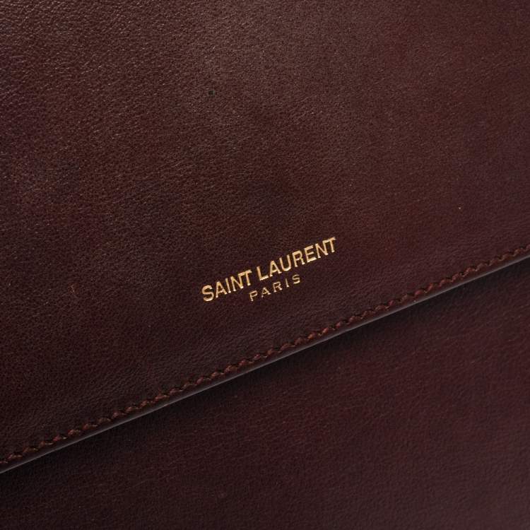 Pre Owned Saint Laurent Burgundy Leather Medium Moujik Top Handle Bag