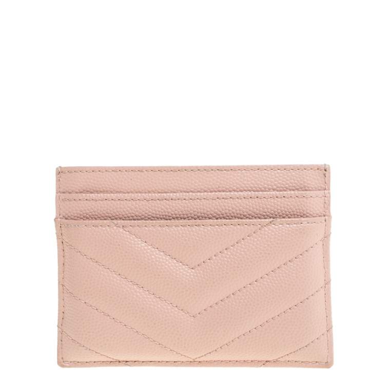 Pre Owned Saint Laurent Beige Matelassé Leather Monogram Card Holder