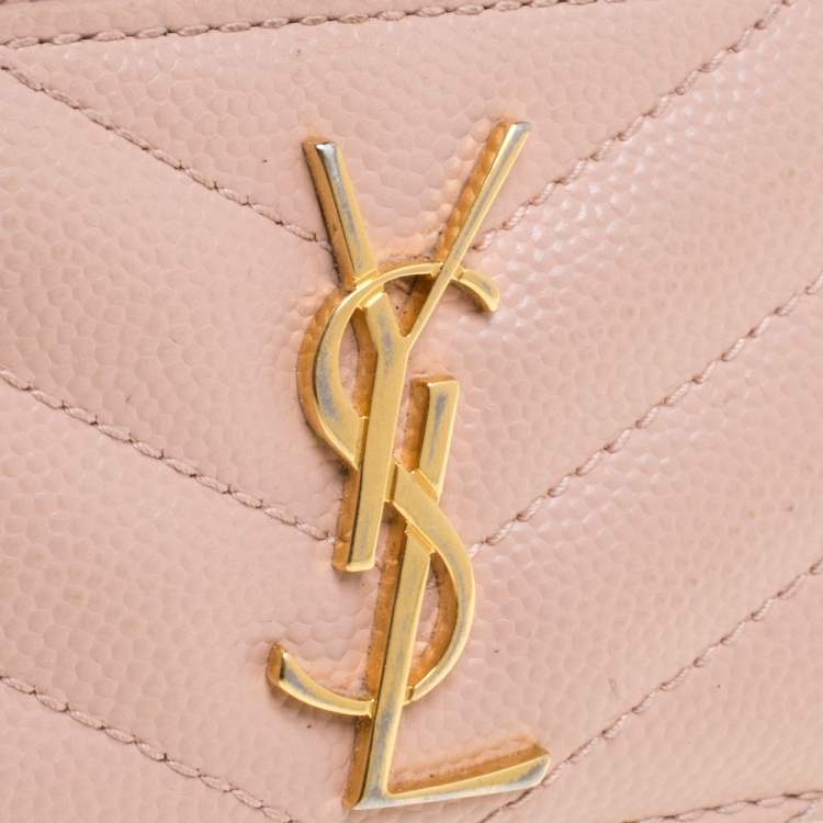 Pre Owned Saint Laurent Beige Matelassé Leather Monogram Card Holder