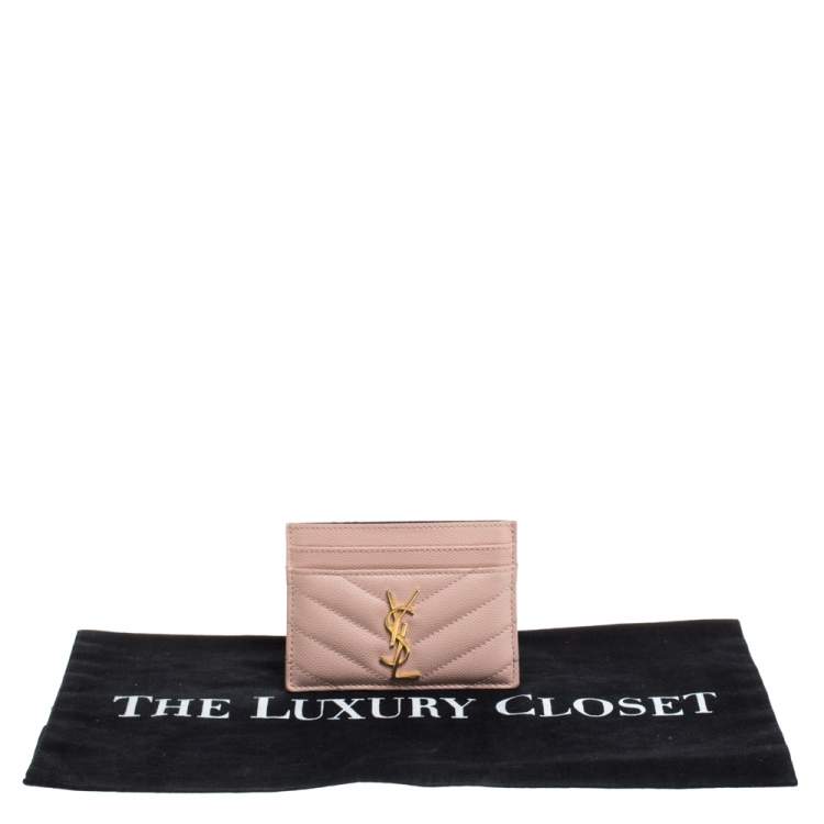 Pre Owned Saint Laurent Beige Matelassé Leather Monogram Card Holder