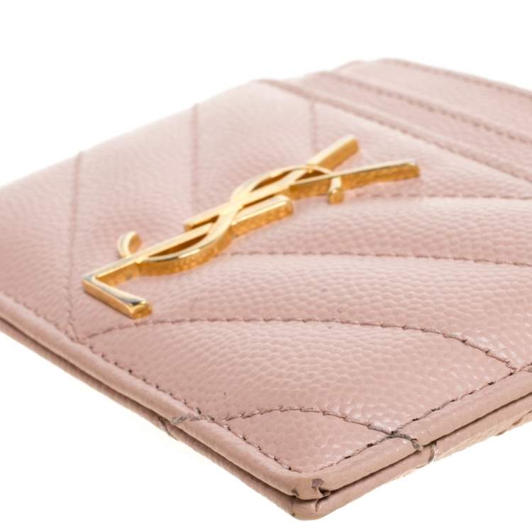 Pre Owned Saint Laurent Beige Matelassé Leather Monogram Card Holder