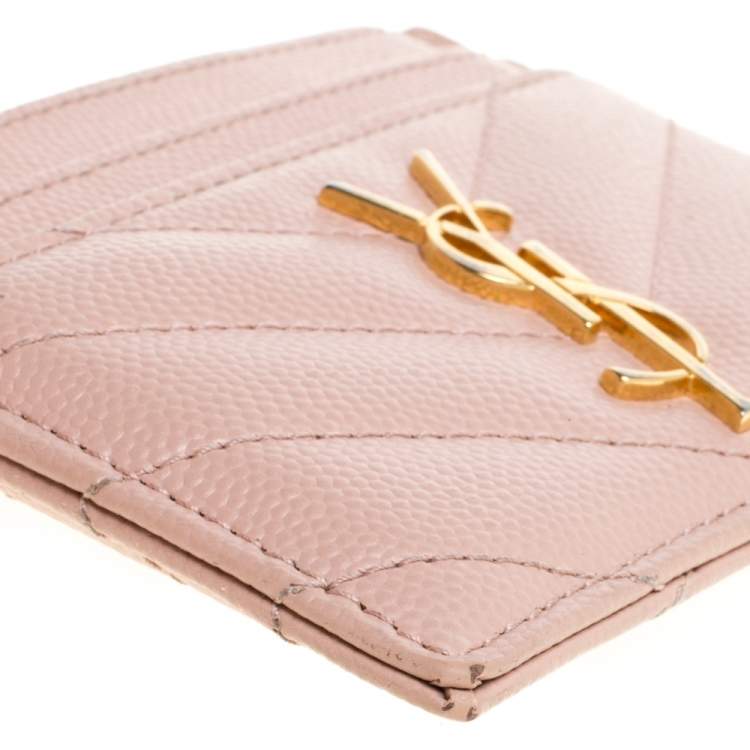 Pre Owned Saint Laurent Beige Matelassé Leather Monogram Card Holder