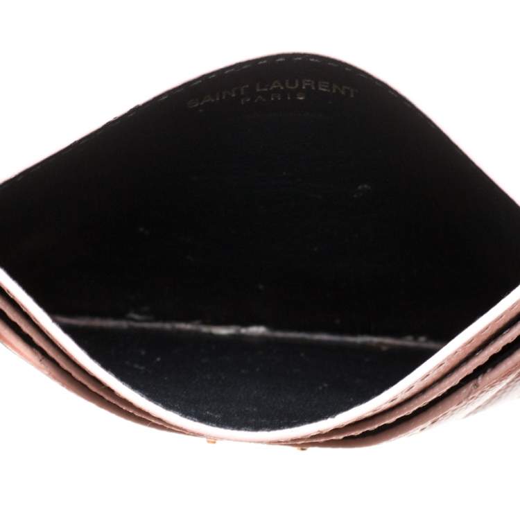 Pre Owned Saint Laurent Beige Matelassé Leather Monogram Card Holder