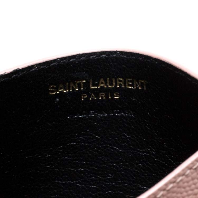 Pre Owned Saint Laurent Beige Matelassé Leather Monogram Card Holder