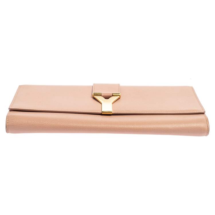 Pre Owned Yves Saint Laurent Bush Pink Leather Y-Ligne Clutch