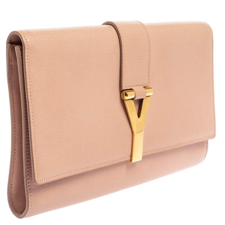 Pre Owned Yves Saint Laurent Bush Pink Leather Y-Ligne Clutch